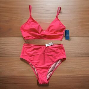 Cupshe NWT Womens Size Medium Pink Twist Front High Waisted Bikini Set